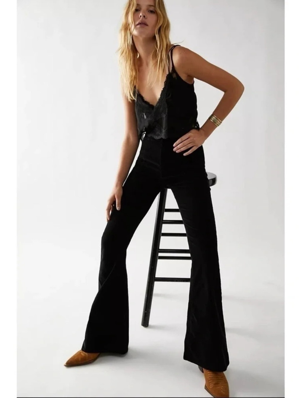 Free People Jayde Cord Flare Jeans Black 28